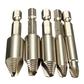 

5pcs Screw Extractor Remover Drill Set 1/4 Hex Shank Case Easy Taking Out XH8Z