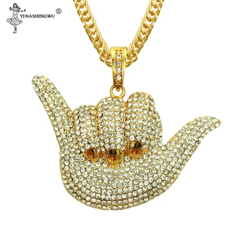 

Men Hip Hop Iced Out 666 Gesture Pendant Necklaces Pave Setting Cubic Zirconia Men Charm Pendants Necklace Hiphop Jewelry Gifts