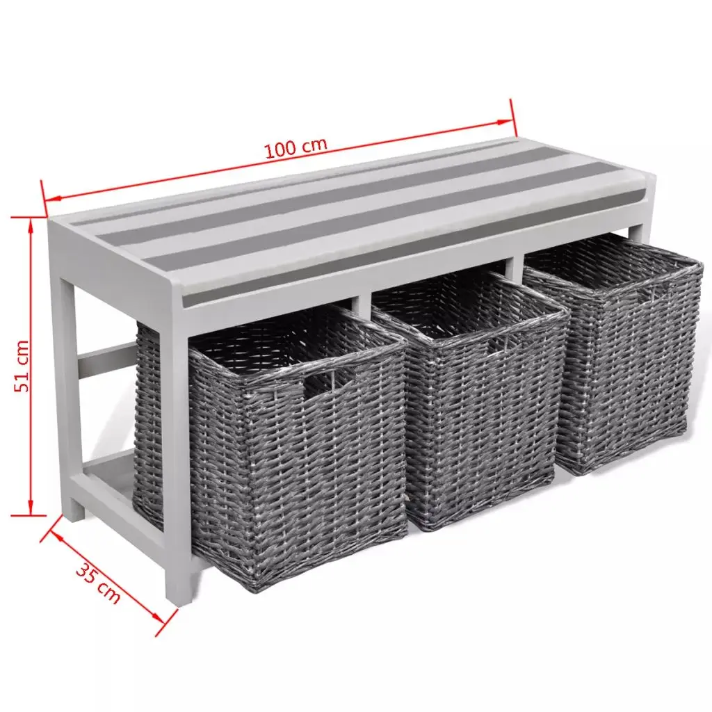 

Multifunction Bench & Ottoman Storage Cabinets Living Room Furniture Modern White Trunk Bench Stools with Cushion and 3 Baskets