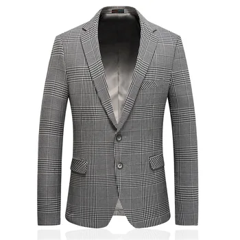 

2020 Spring Suit Men Plaid Retro Imitation Linen Suit Coat