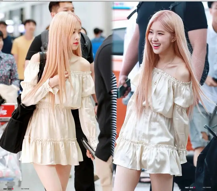 Kpop черно-розовое платье в Корейском стиле с одним воротником и открытыми плечами для женщин, летнее свободное платье с поясом, платье феи