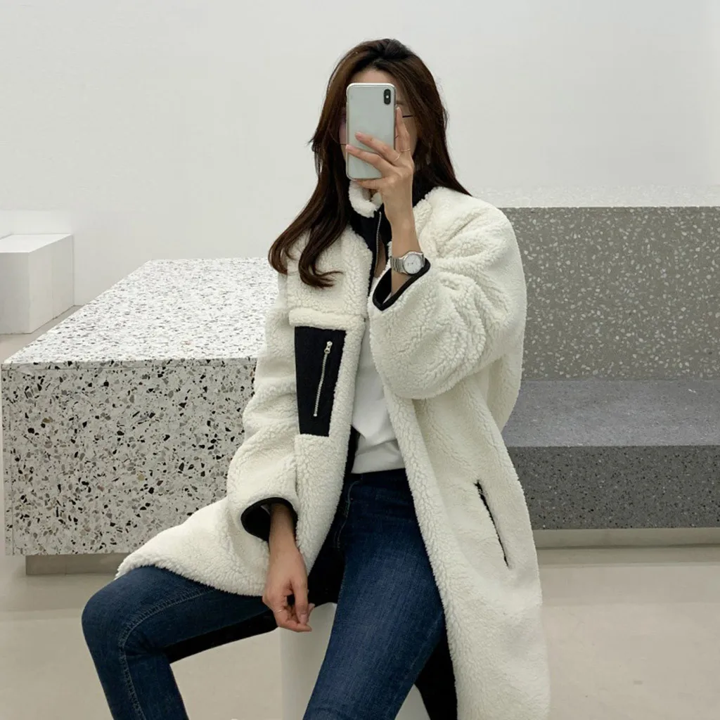 Chaquetas mujer зимнее женское пальто из овечьей шерсти с бархатным воротником, куртка на молнии и цветной Длинный плащ abrigos mujer casacos