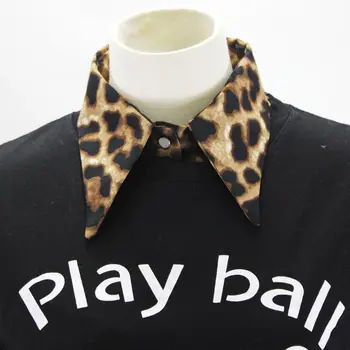 

Women Girls Lapel Half-Shirt Leopard Printed Button Down Detachable Fake Collar 449F