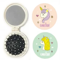 Unicorn Folding Comb Pattern Air Bag Massage Comb  With Mirror  Pony Unicorn  Makeup Tool Portable Mini Folding Comb 1