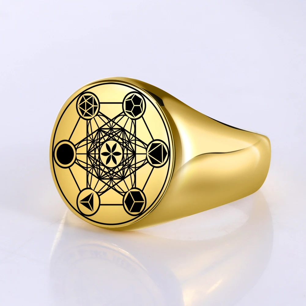 SIPURIS Metatron's Cube Ring - Stainless Steel Sacred Geometry Band For Men & Women, Archangel Protection Signet Ring