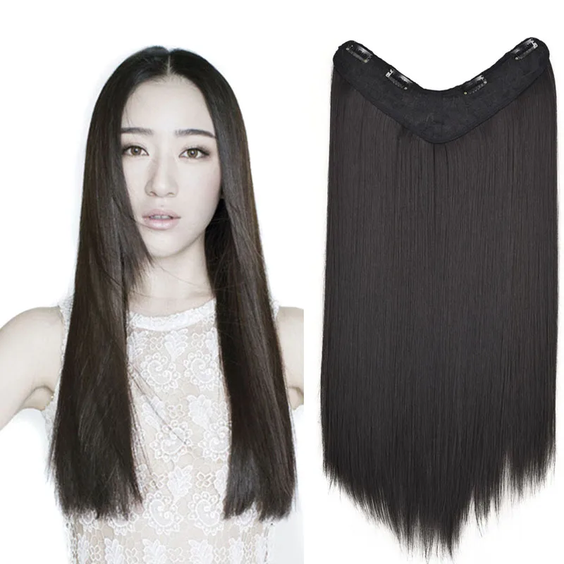 BEIYUFEI 24'' Long Straight Synthetic U Shaped Hair Wig For Women Ombre U-Part Clip In Hair Extensions Blue Black Hairpieces