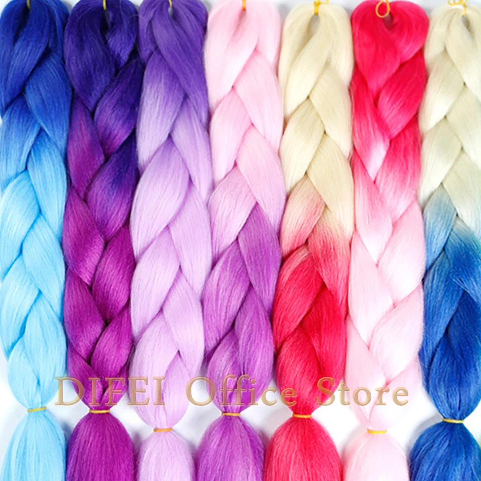 DIFEI два/Три Тона Цветные вязанные крючком косички волосы розовый синий цвет большие синтетические косы Омбре плетение волос для наращивания