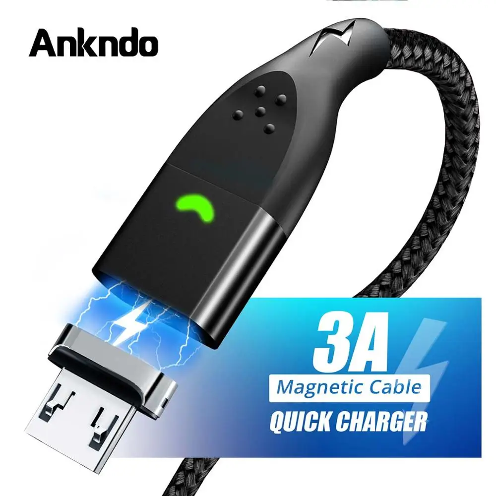 

Ankndo Magnetic Cable Micro USB Fast Charging Cord For Mobile Phone Magnet Charger USB Data Cable Quick Charge LED USB Cord Wire