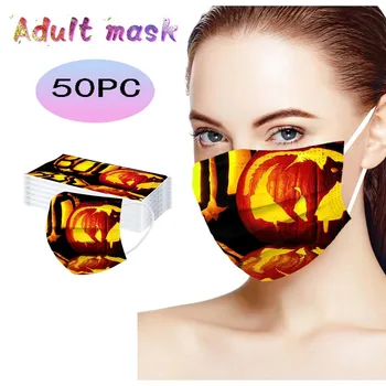 

Adult 10/20/30/50 PC Halloween Printed Face Mask Disposable Mask Breathable With Elastic Earband Breathable Adult Mouth Mask