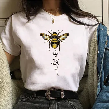 

Bee Let It Printing T Shirt Women Casual Graphic Harajuku T-shirt Short Sleeve Summer Tees Tumblr Shirt Top Female