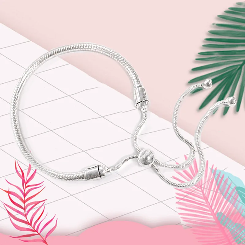 

Boosbiy High Quality Silver Plated Round Snake Chain Charm Bracelets DIY Link Chain Bracelets For Women Fashion Jewelry Gift