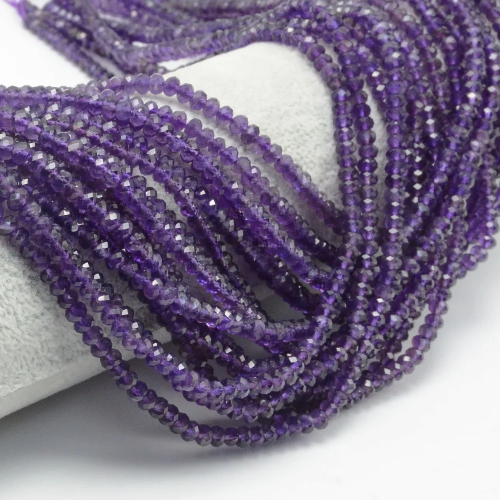 2 strands Natural Amethyst Faceted Rondelle Beads 3x2mm / 4x2mm
