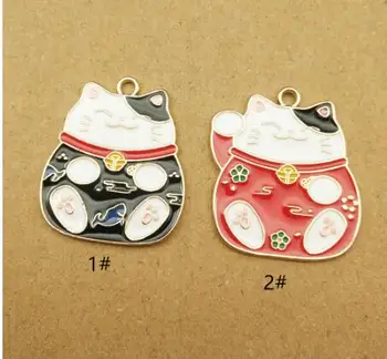 

New 50pcs Cartoon Japanese anime lucky cats DIY Key chain Metal Charm Pendants Jewelry Making DIY gifts