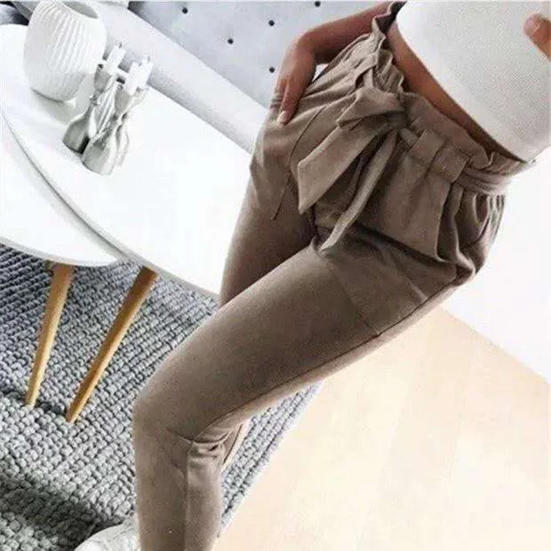 

Khaki Pencil Pants Women Streetwear High Waist Clothes Fashion Autumn Office Harem Pants Ladies Casual Striped Trousers Female