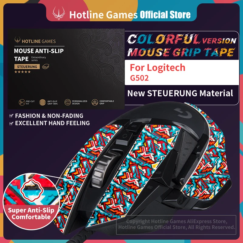 Hotline Games Nastro Adesivo Per Mouse Colorato Per Logitech G502 Hero G502 Mouse Da Gioco Wireless Nastro Antiscivolo Pretagliato, Facile Da Applicar