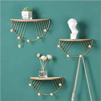 

Round shape Metal Wall Rack Iron Flower Vase Holder Multi-use WoodenWall Sundries Holder Wall Shelf Iron Art Board Rack