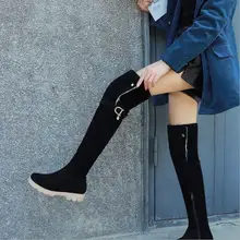 Ботинки женская обувь женские ботинки модные ботфорты на плоской подошве г. Новые осенние короткие плюшевые теплые сапоги выше колена с манжетами X232