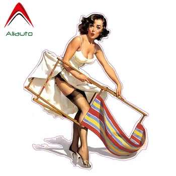 

Aliauto Sexy Women Car Stickers Brunette with Lawn Chair Pin Up Girl Vinyl Decal Graphical DIY Window Trunk Decor,13cm*10cm