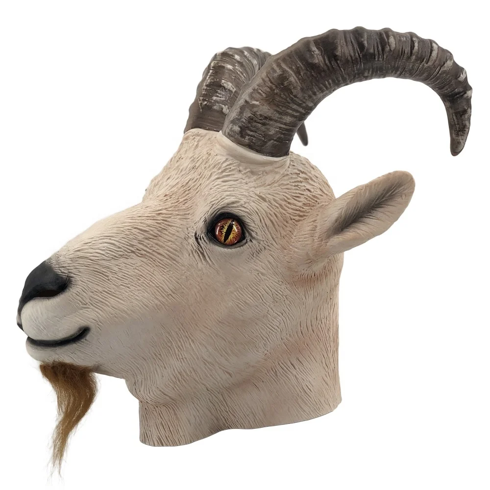 Latex Full Head Farmyard Animal Realistic Brown Goat Fancy Dress Party Prop Mask