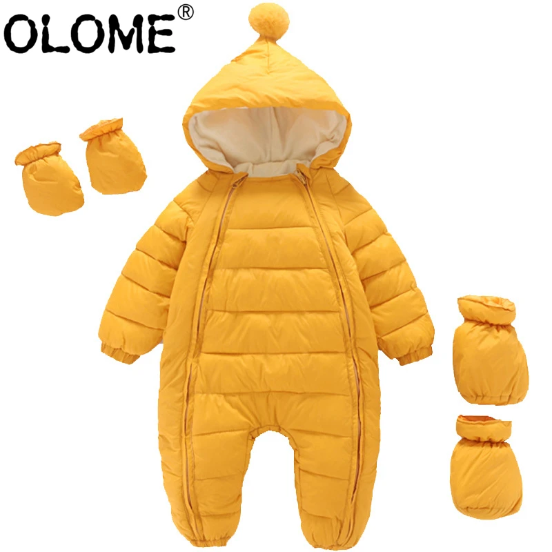 

Toddler Winter Rompers Baby Girl Overalls Thicken Kid Boys Jumpsuit Infant Cotton Padded Outwear OLOME Solid Baby Winter Clothes