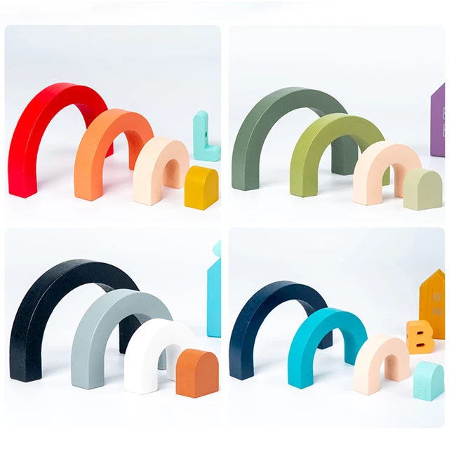 Children Wooden Rainbow Arched Stacked Toys Montessori Education Building Blocks Balance Game Ins Style Kids Room Toys Gift Baby 4