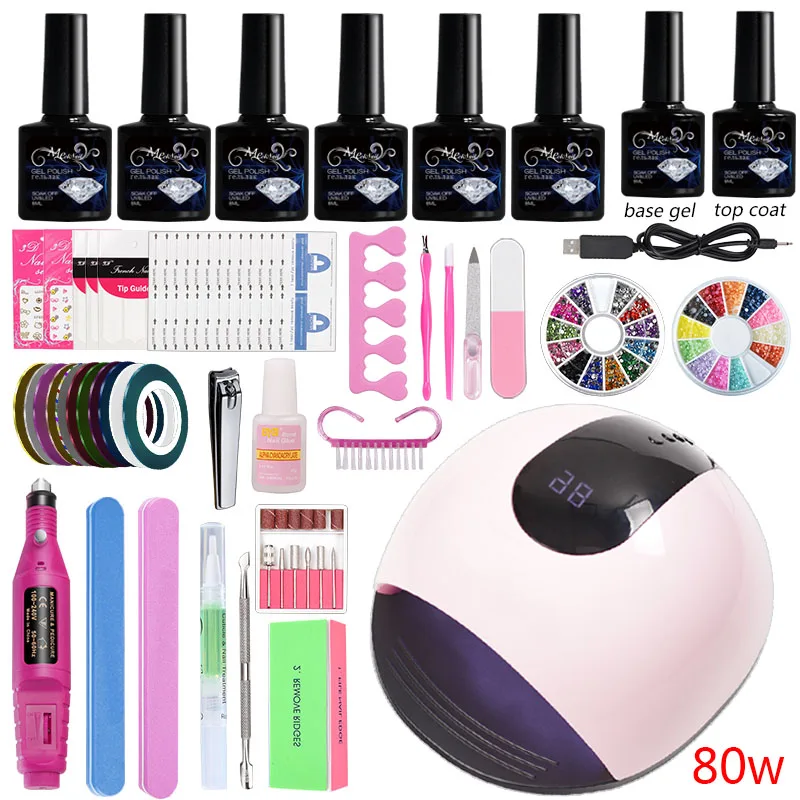Nail Led Uv Lamp Dry 6 Color Gel Polish Varnish Manicure Set Acrylic Kit Electric Machine Tools | Красота и здоровье