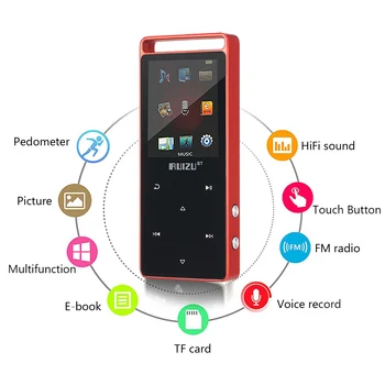 

RUIZU D01 4GB/8GB Bluetooth MP3 Player Touch Button MP3 Recorder HiFi Player FM E-Book Clock Video Pedometer USB BT Music Player