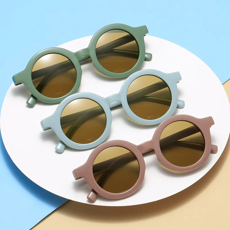 Fashion sunglasses New Fashion Round Frame Candy Colored Sunglasses for Baby Retro Solid Color Uv Protection Round Convenience Glasses for Children