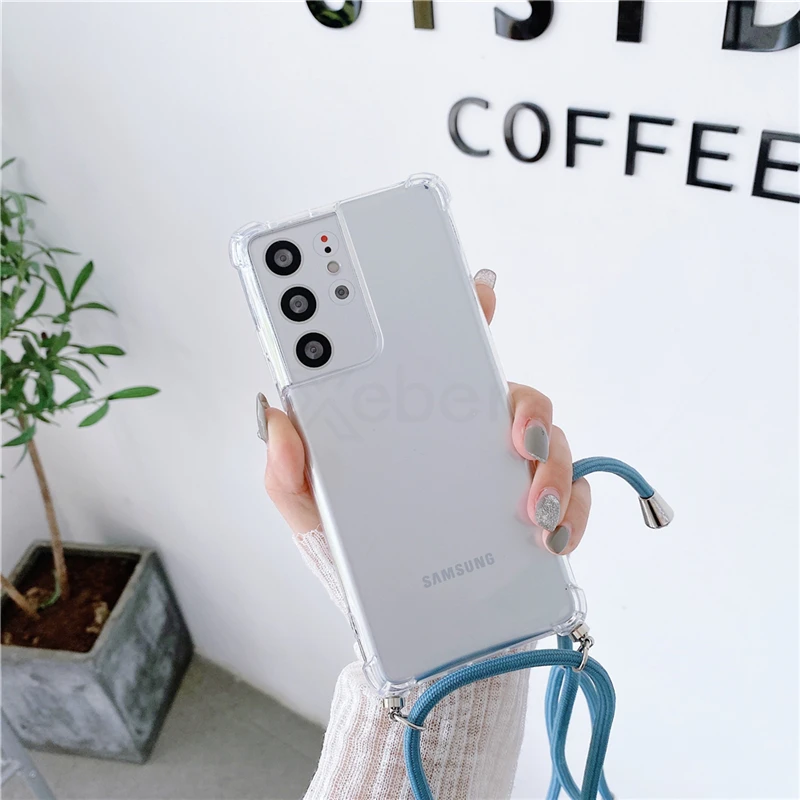 Transparent Shockproof Crossbody Necklace Phone Case with Lanyard Cord