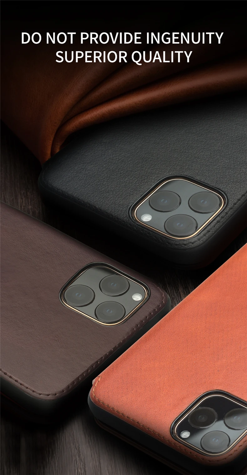 QIALINO Модный чехол-книжка из натуральной кожи для iPhone11Pro/11 Магнитная пластиковая пряжка ручной работы слот для телефона чехол для iPhone11 ProMax