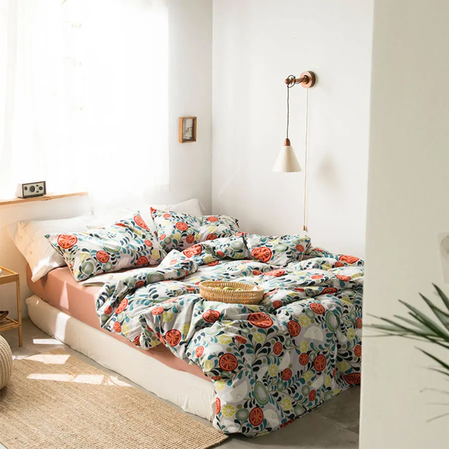Милый модный Комплект постельного белья с цветочным рисунком для детей-подростков, хлопковая одно-, двуспальная, для дома, текстиль, простыня, наволочка, пододеяльник