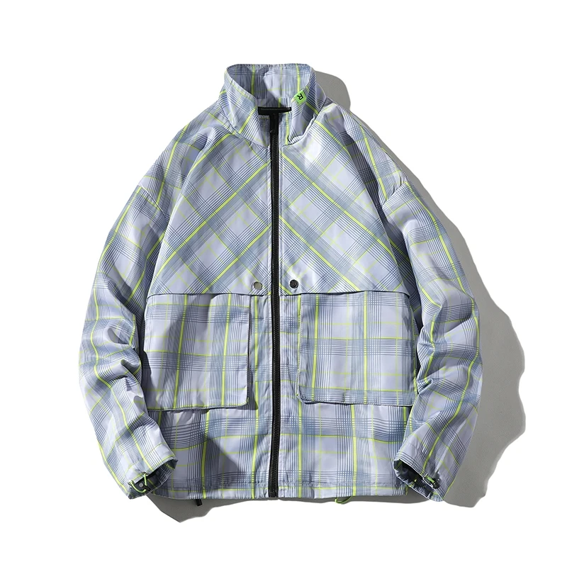 

2020 Fall Plaid Jacket for Men Japanese Fashion Trends Stand Collar Car Coat Teens Harajuku Patchwork Streetwear Retro Clothing