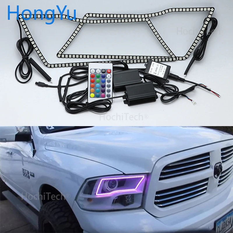 Для Dodge Ram 1500 2500 3500 4500 5500 2009- Angel Eye светодиодное кольцо с ореолом RGB многоцветная Спортивная фара наборы