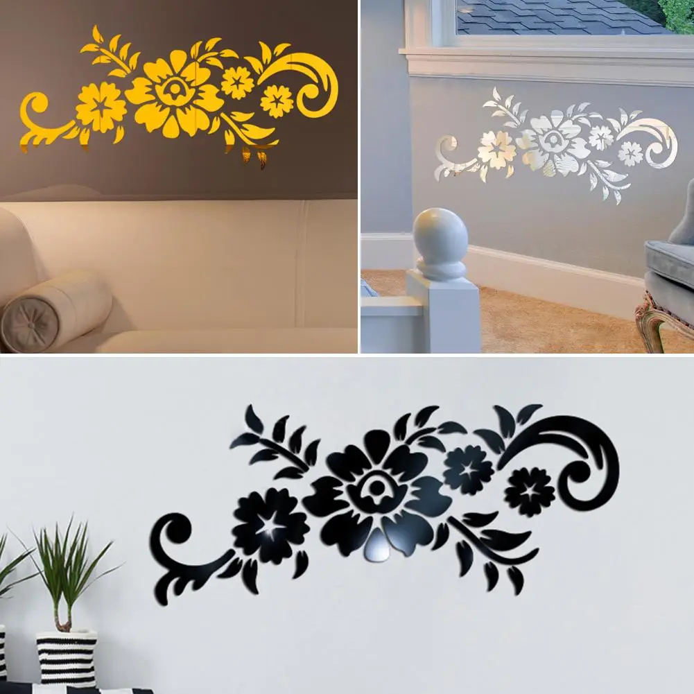 

Acrylic 3D Mirror Effect Flower Pattern Wall Sticker Home TV Background Decal Ornament Exquisite Wall Home Decor
