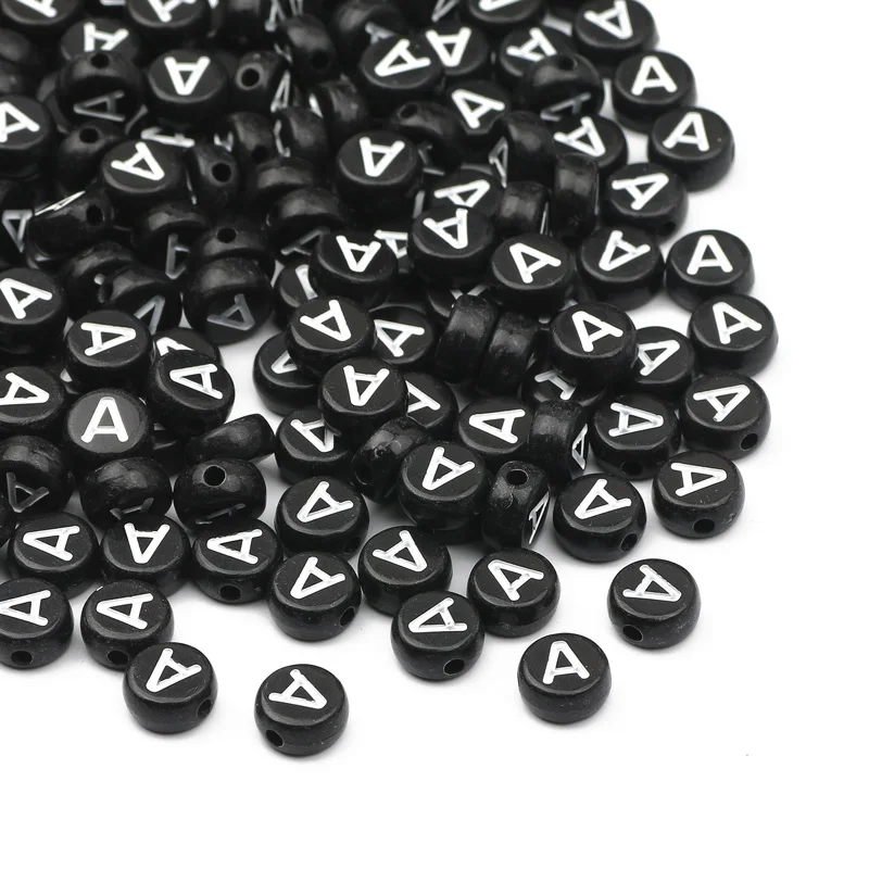 Perles acryliques noires 4x7mm, perles plates et rondes, en vrac, Alphabet, perles d'espacement, fournitures pour la fabrication de bijoux, Bracelets, accessoires