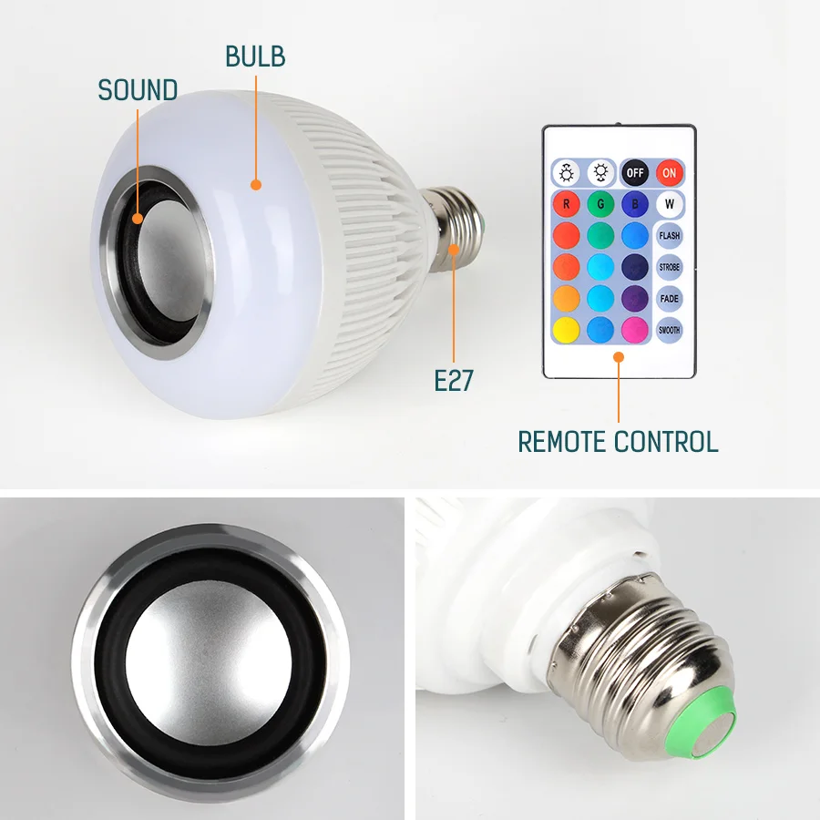 Пульт дистанционного управления Bluetooth музыкальная лампа AC110 265V 7 + 3 Вт RGB белая E27