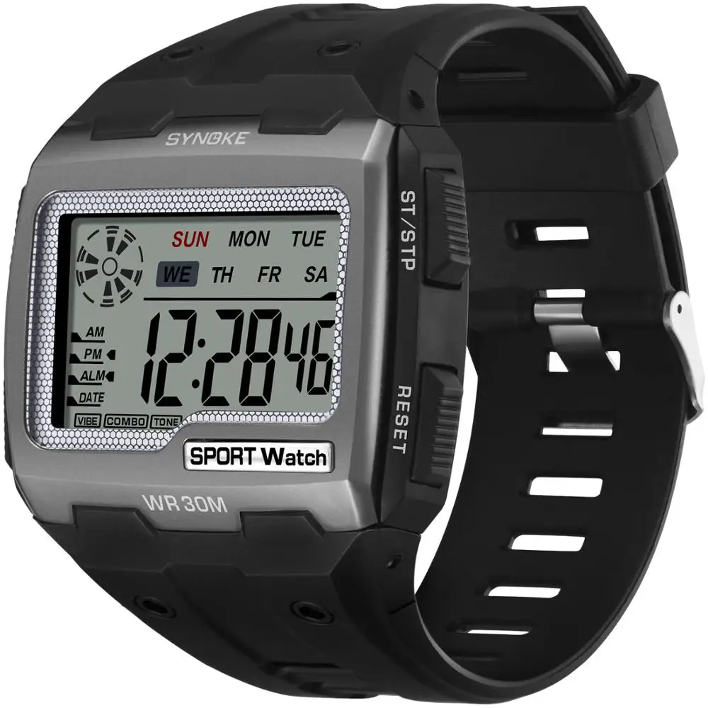 Black SYNOKE золотые цифровые часы с большим экраном мужские 39 S часы крутые электронные часы с сигнализацией ударопрочные сильные спортивные часы - Цвет: Black