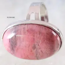 1 шт. кольцо серебро цвет ювелирные изделия для женщин подарок натуральный камень овальная бусина розовый Родонит регулируемый палец кольцо Z121