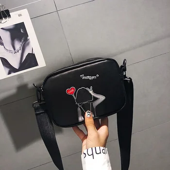 

1 PC Fashion Small Square Bag Women Girls Leisure Printed Ploy Urethane Leather Zipper Crossbody Messenger Black White Dropship