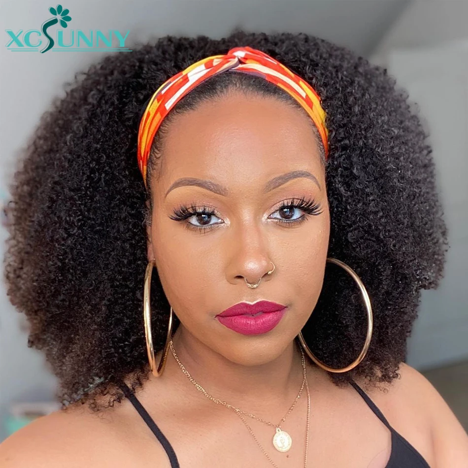 Big Deal Headband Wig Human-Hair-Wigs 200-Density Curly Afro Kinky Xcsunny Peruvian No-Glue Full-Machine AjXNed3EJk9