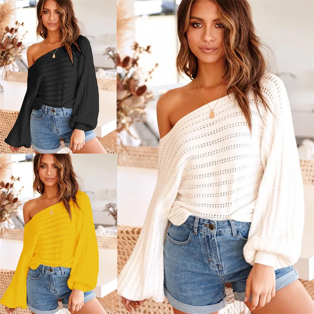 Свитер женский вязаный с открытыми плечами однотонный белый горчично-желтый |