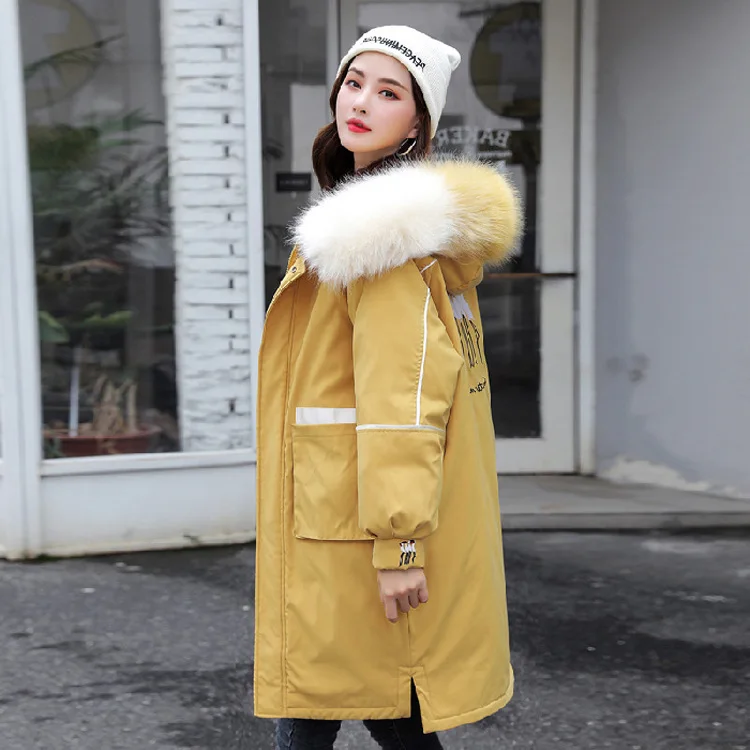 

Photo Shoot 2019 Autumn And Winter New Style down Jacket Women's Mid-length Large Fur Collar Embroidered Parka Thick Cotton Over