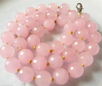 

Natural 10mm Faceted light Pink jade Gemstone Beads Necklace 18'' AAA