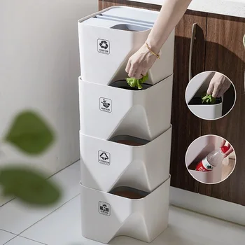 

Kitchen Sorting Trash Bin Stacked Sorting Plastic Garbage Cans With Lid Dry And Wet Separation Dustbin Rubbish Bin For Bathroom