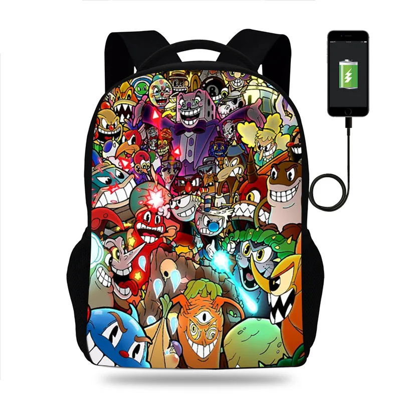 

Hot Cuphead Mugman Backpack Boy Girl School Bag Children Teenager USB Charging Daily Travel Backpack Kids Schoolbags Mochila
