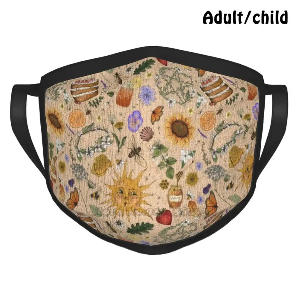 Litha Pattern-Tan Best Gift Funny Print Reusable Face Mask Midsummer Sabbat Witch Cottagecore Summer Solstice Cottage | Аксессуары для