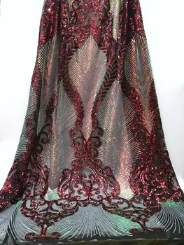 

factory outlet 2019 new sequins lace fabric high quality African tulle lace Sequins fabric for Evening Dresses Win661