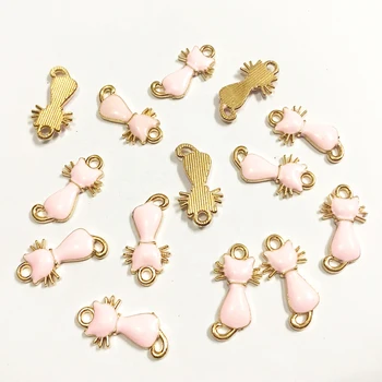 

Wholesale 22mm*12mm 30pcs/lot Gold Light Pink Enamel Cat Charms Pendants