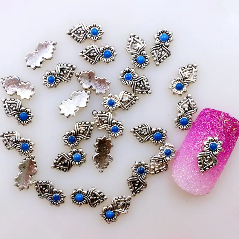 20pcs/pack metal nail art painting oil rectangle sun flower 3d jewelry gel nails sticker decoration art tools