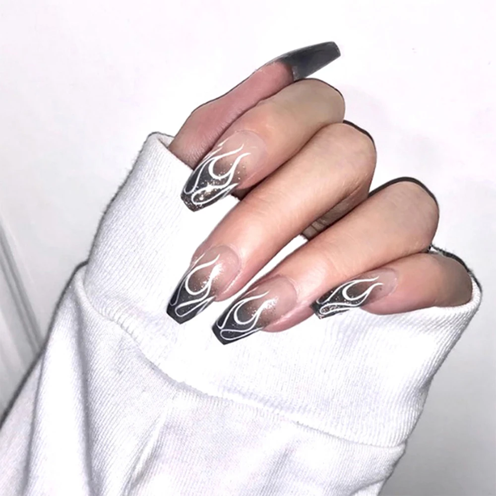 24 шт./компл. в стиле панк с рисунком пламени накладной Ноготь на пальце съемная
